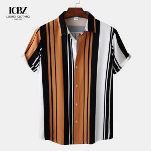 China 5000 Quantity Men's Beach Stripe Shirt Casual Slim Fit Shirts for Printing in Summer supplier