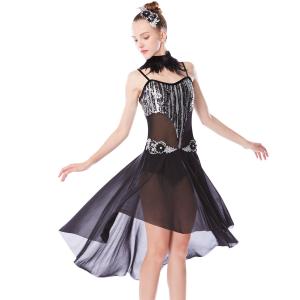 China MiDee Lyrical Dress Modern Dance Costumes Heavy Sequins Silver/Back With Feather Neck Wear For Solo Performance supplier