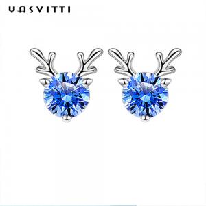 China Christmas Jewelry Gift Fashion Small Deer Earrings Personality Blue White Rhinestone Luxury Ladies Earrings Jewelry supplier