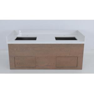 Commercial Hotel Oak Veneer Stained Bathroom Vanity With Wood Console