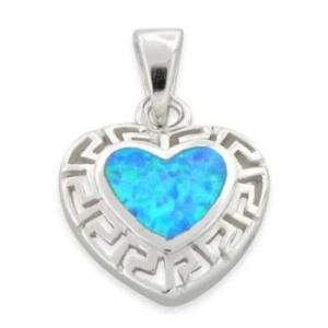 925 Sterling Silver Greek Pattern Lab Opal Heart Pendant For Women Engagement