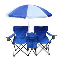China Blue Fabric Folding Double Two Seats Camping Beach Chair With Umbrella Chair Folding Camping Chair on sale