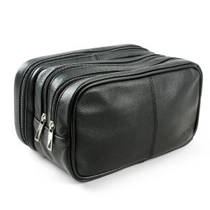 Genuine Leather Toiletry Bag Grooming Shaving Accessory Dopp Kit Portable Travel Organizer with Three-layered