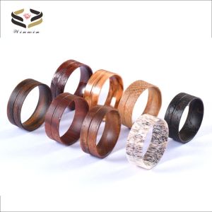China Unisex 6mm 8mm Flat Edge Whiskey Barrel Wood Wooden Ring Cores For Inlay Blank Ring with Channel Setting Technology Custom wholesale