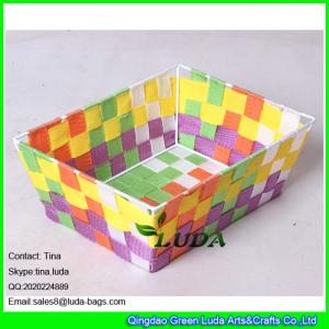 LDKZ-006 colorful woven strap tote rectangular storage basket bins,handmade storage container