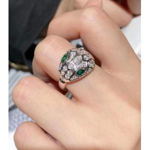 China Custom  Serpenti Ring Solid 18KT White Gold Set With Emerald Eyes Full Pave Diamons supplier