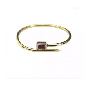 Luxury Red Ruby Diamond Studded Nail Bracelet 24k Gold Stainless Steel Bangle