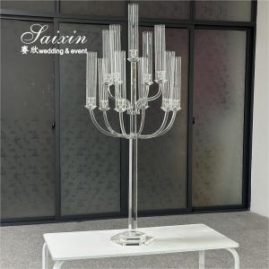 Beautiful Clear Glass Crystal Candelabra With Tall Glass Jars For Wedding Centerpieces