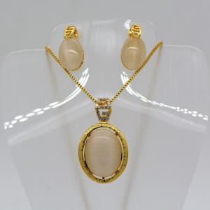 New Trendy Natural opal Necklace Set 18K Real Gold Plated Rhinestone Necklace Earrings