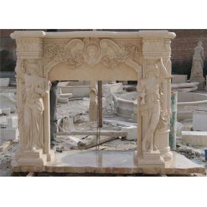 Finely Carved Stone Fireplace Surround , Beige Marble Fire Surrounds For Gas Fires