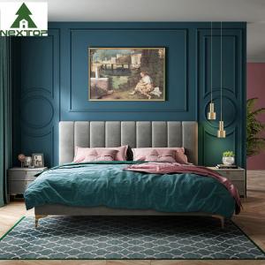 China Custom Size Wooden Double Bed Queen Platform King Size Fabric Bed Hotel Bedroom Furniture supplier