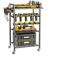 China 4 Layer Heavy Duty Metal Power Tool Storage Rack with Thick Rolling Cart and Wheel Floor on sale