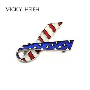 China VICKY.HSIEH Rhodium USA Flag Necktie Brooches supplier