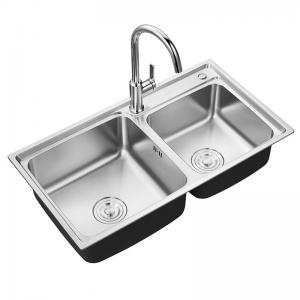 304 Stainless Steel Kitchen Sink , Brushed Double Bowl Undermount Kitchen Sink