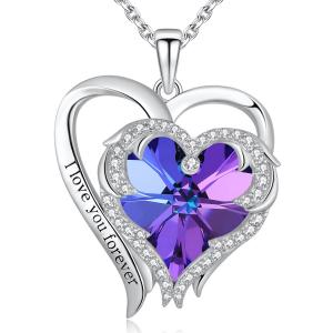 Hypoallergenic 925 Sterling Silver Heart Pendant Necklace Austrian crystal Purple Crystal