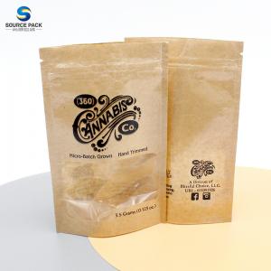 China 110-160 Micron Custom Edible Packaging Weed Bags Zipper Kraft Paper Pouch With Window supplier