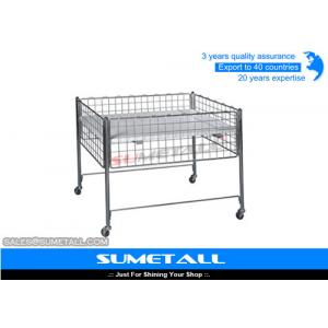 Promotion Wire Storage Baskets With Wheel , Metal Wire Container Storage Cages