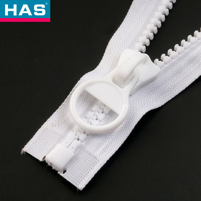 China Cremallera de plástico de resina de dientes gruesos con tira de tapeta delantera para tirador de ropa, muestra de plástico wholesale