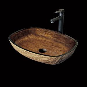 Glass Bathroom Rectangular Vessel Sinks And Hand Drawing Wood Color