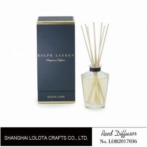 China Clear Round Bottle Glass Reed Diffuser With Blue Rigid Gift Box Packaging wholesale