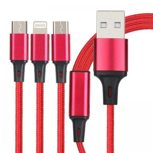 China 3 In 1 Nylon Braided Phone Data Cable , Fast Charging Cell Phone Data Transfer Cable supplier