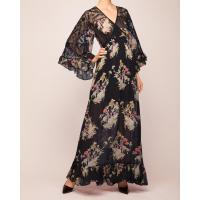 China Fashion Design Empire Waist Floral Embroidered V-Neckline Maxi Woman Dress on sale