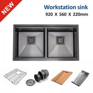 36 Drop In Workstation Sink , 50 50 2 Bowl Undermount kitchen Sink 16 Gauge Black