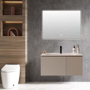 Ceramic Wood Bathroom Vanity Under Sink Bathroom Cabinet with LED mirror