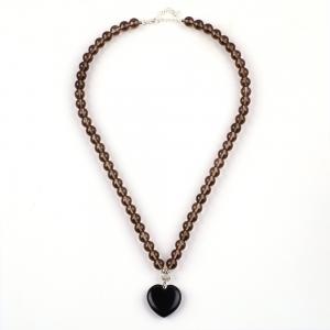 8mm Bead Black Obsidian Smoky Quartz Crystal Stone Necklace