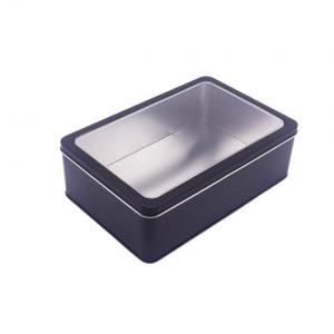 Large Black Empty Cookie Tins Glossy Varnish Butter Cookie Tins With Transparent Window Lid