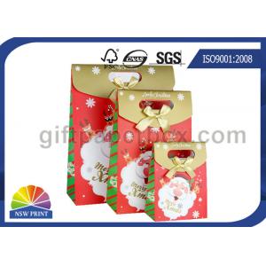 Customized Christmas Gift Packaging Bag with Die Cut Handles Ribbon Bowknot