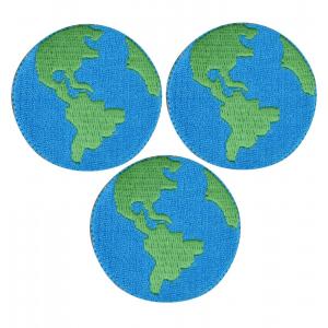 Custom Planet Earth World Iron On Embroidered Badge Patches Blue Merrow Border