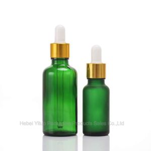 China Refillable Frosted Green Glass Dropper Bottle Durable And Reusable wholesale