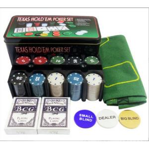 OEM Texas Hold 'Em Poker Set Blackjack Game With 200 Chips Tablecloth In Tinplate Box