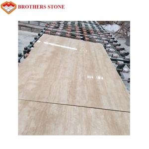 Brothers Stone Beige Travertine Wood Vein Marble Stone Slab High Polished Degree