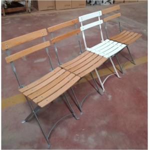 China Outdoor garden restaurant furniture steel folding chair X shape wood slat chair supplier