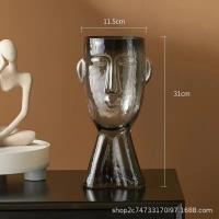 China H31cm Gray Modern Transparent Glass Vase - Decorative Home Office Flower Holder on sale