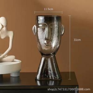 H31cm Gray Modern Transparent Glass Vase - Decorative Home Office Flower Holder