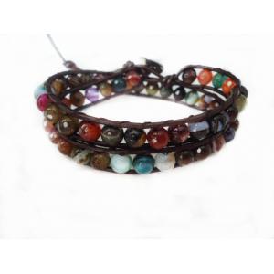 China Two Layer Multicolor Stone Beads Bracelet, Custom Leather Bracelets For Couples supplier