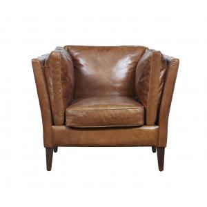 Cotton Figurine Wooden Leg High Back Leather Armchair , Brown Leather Occasional Chair  