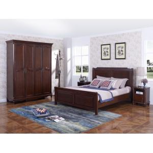 Rubber Wood Furniture Thailand solid wood King/Queen Bed in Leisure American style with Nightstand and Wardrobe