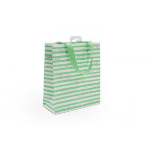Green Eco Friendly Striped Paper Bags With Handles Glossy Lamination
