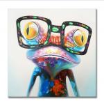 Hand Painted Oil Painting Pop Frog with Glasses on Canvas Wall Art 3D Abstract Canvas