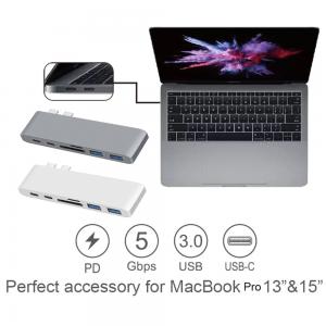China Dual USB-C USB C HUB with SD/TF Card Reader 2 USB 3.0 Type C Power Delivery HUB Thunderbolt Type-C HUB for MacBook Pro supplier