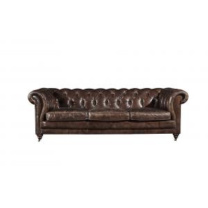 China Full Handwork Vintage Cigar Leather Three Seater Chesterfield Sofa With Deep Buttons supplier