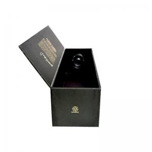 Black Wine Bottle Packaging Boxes With UV Print Gold Foil Stamping Embossing