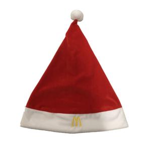 China 0.4M 15.75in Red Velvet Santa And White Christmas Hat With McDonald Logo supplier