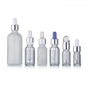 China Custom - Made Round Essential Oil Bottles , Clear Matte Glass Dropper Bottles supplier