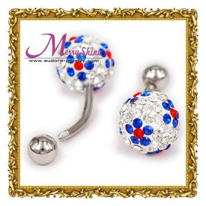 China Customized shiny sliver body piercings jewellery ring with colorful crystal ball BJ57 supplier