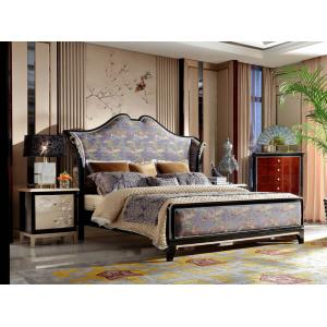 China Neoclassic design of Luxury Bedroom sets High end Bed Headboard in Glossy black wood with Golden painting Nightstands supplier